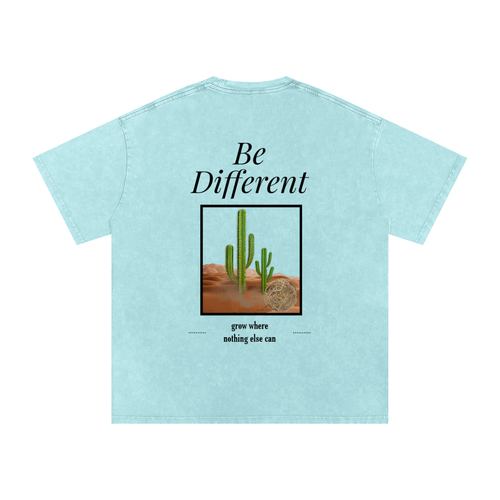 Be Different Cactus Graphic Snow Washed Oversized Cotton T-Shirt